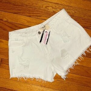 Fantastic Fawn Cut Offs Cotton White Denim Shorts Raw Hem Distressed Casual L